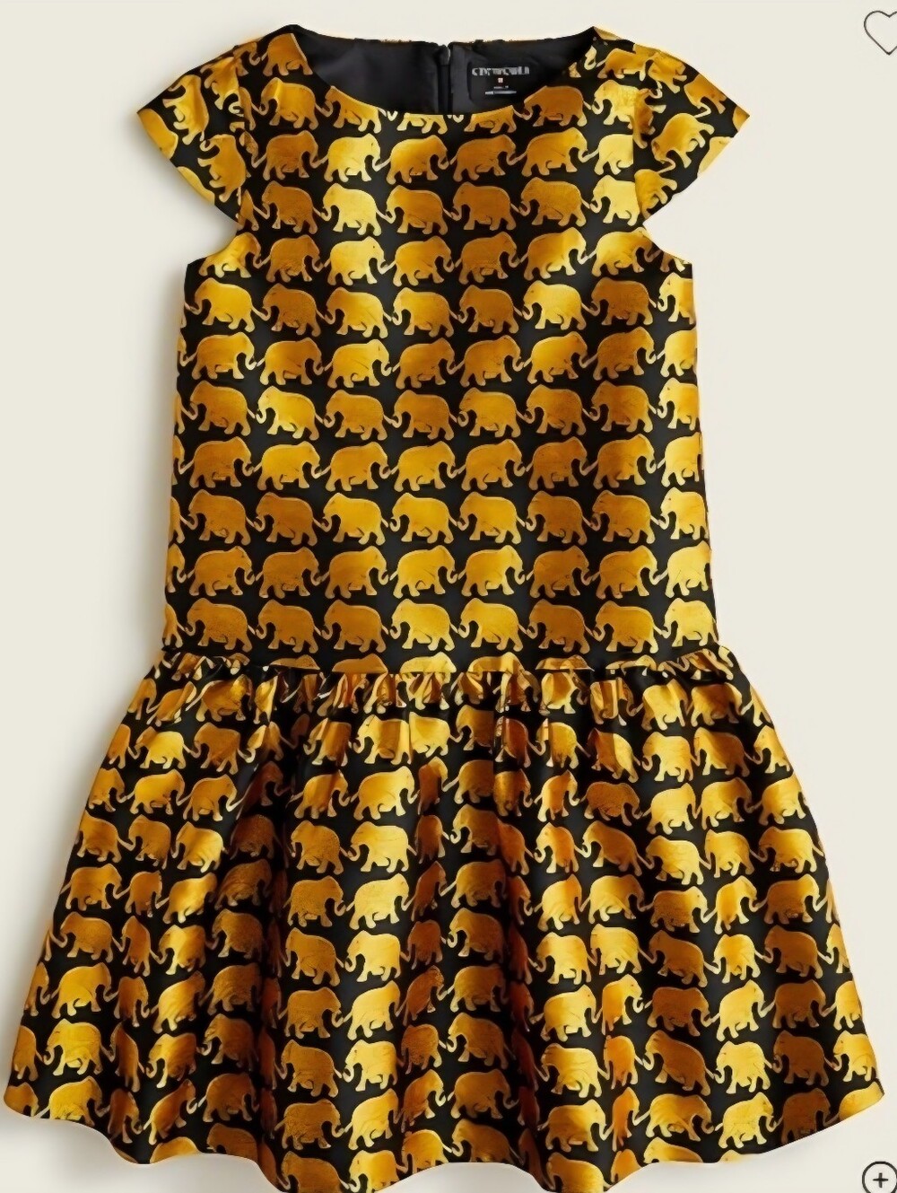 J.Crew Girls' Black Gold Cap-sleeve Dress in Jacquard Elephants Size 7